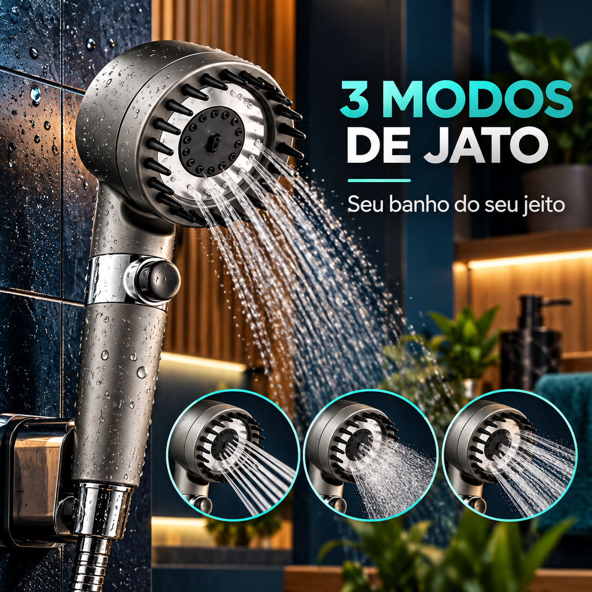 Ducha manual com três modos de jato