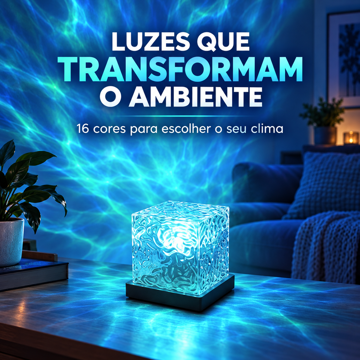 Projetor de ondas com chamada em português sobre 16 cores para transformar o ambiente
