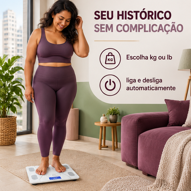 Balança digital inteligente branca em ambiente residencial