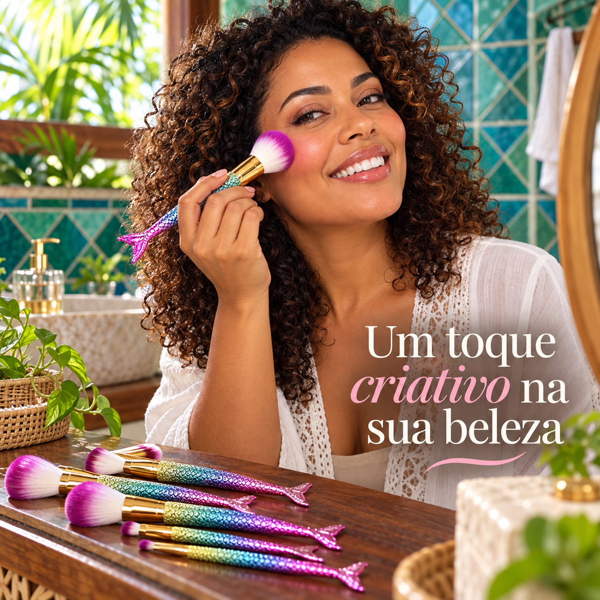 Utilisatrice brésilienne appliquant du maquillage avec le pinceau