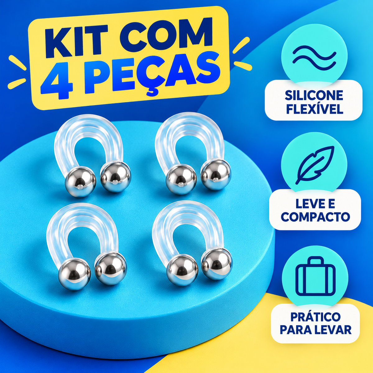 Kit com quatro clips nasais transparentes de silicone flexível