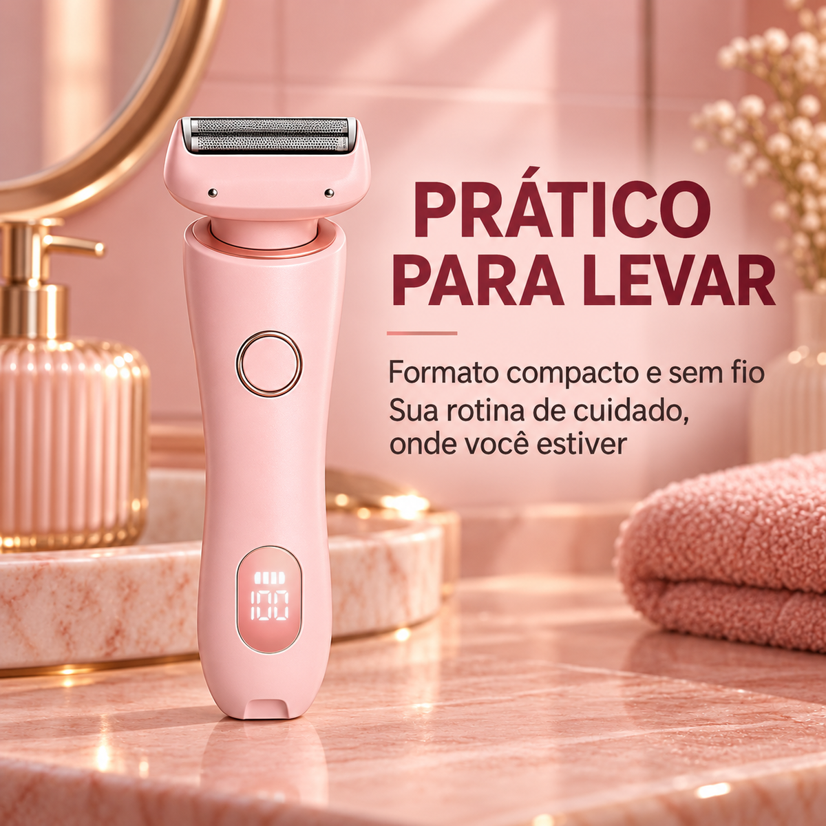 Depilador elétrico rosa compacto e sem fio para levar na bolsa
