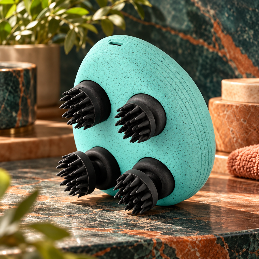 Massageador capilar elétrico verde com quatro cabeças massageadoras