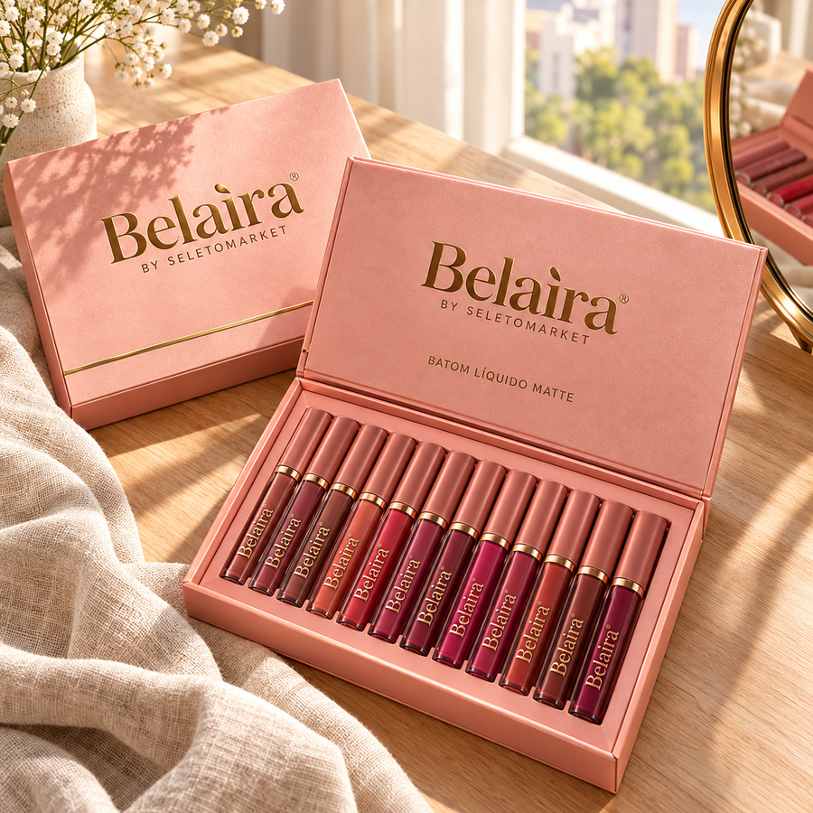 Kit de batons Belaira em ângulo diferente sobre penteadeira