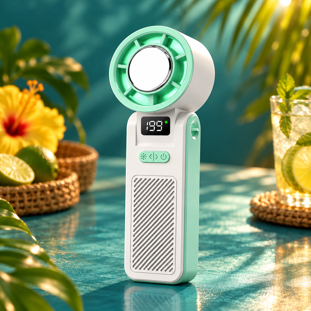 Mini ventilador portátil Kryolux branco e verde