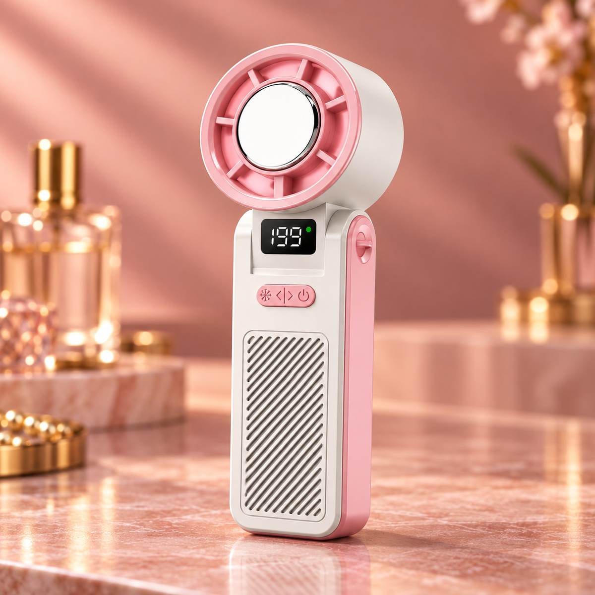 Mini ventilador portátil Kryolux branco e rosa