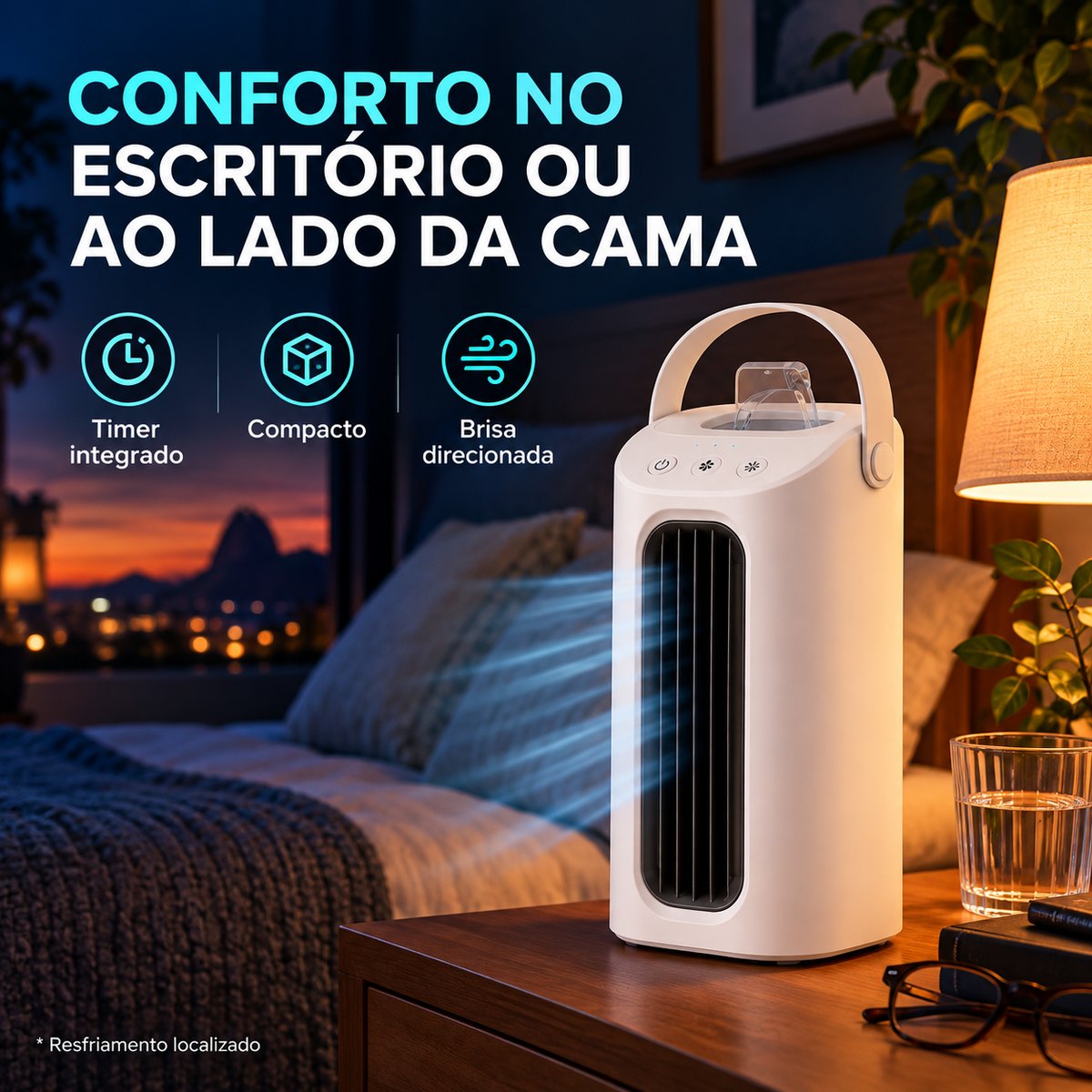 Climatizador AirZen compacto para escritório ou quarto com timer