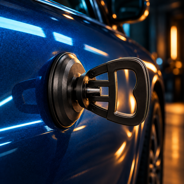 Ventosa automotiva presa à lateral do carro, com alça orientada horizontalmente para tração