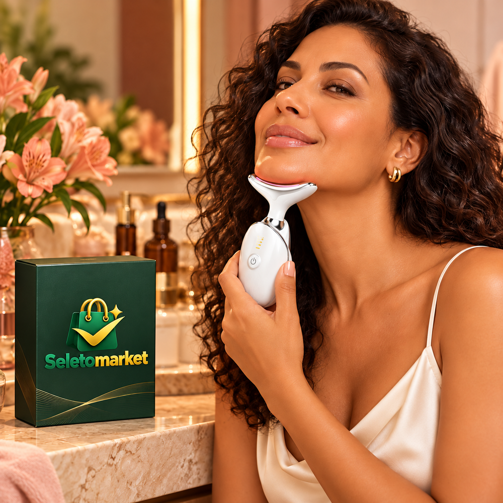 Massageador Facial com LED e Vibração Sônica USB para Rosto e Pescoço