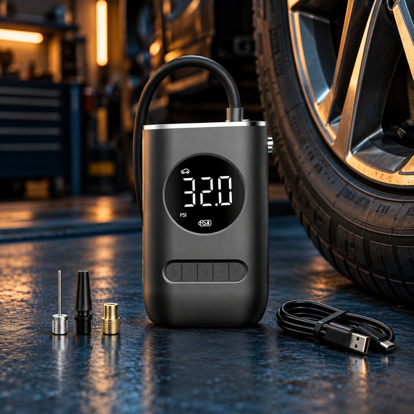 Mini compressor digital portátil com mangueira e adaptadores