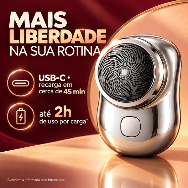 Barbeador com recarga USB-C de cerca de 45 minutos e autonomia anunciada de até 2 horas