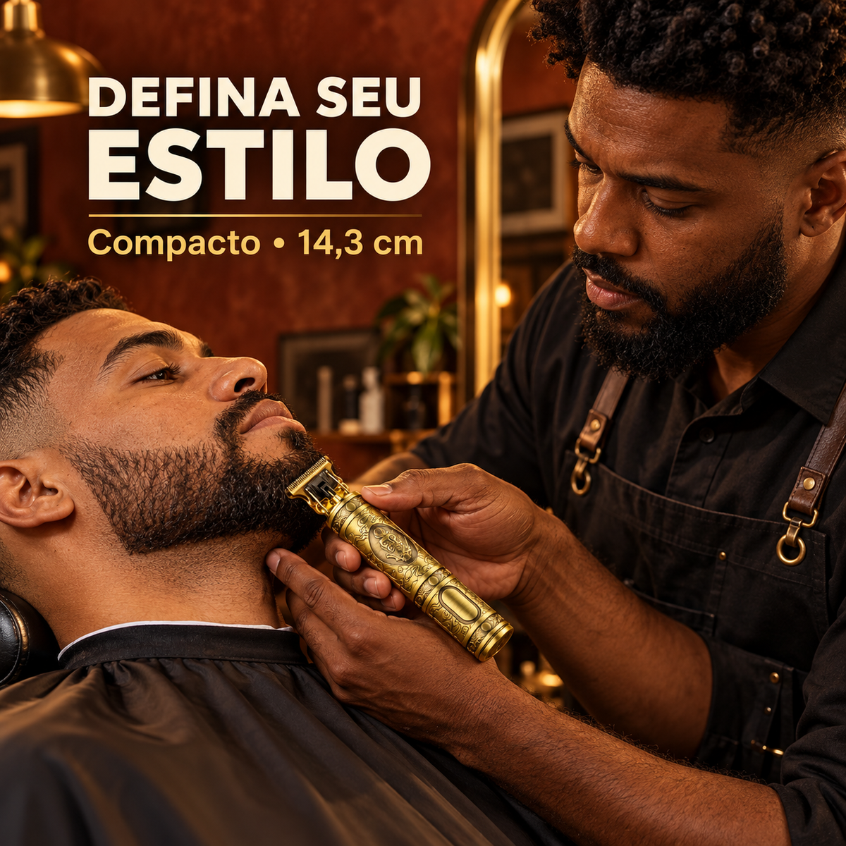 Barbeiro usando aparador compacto em atendimento
