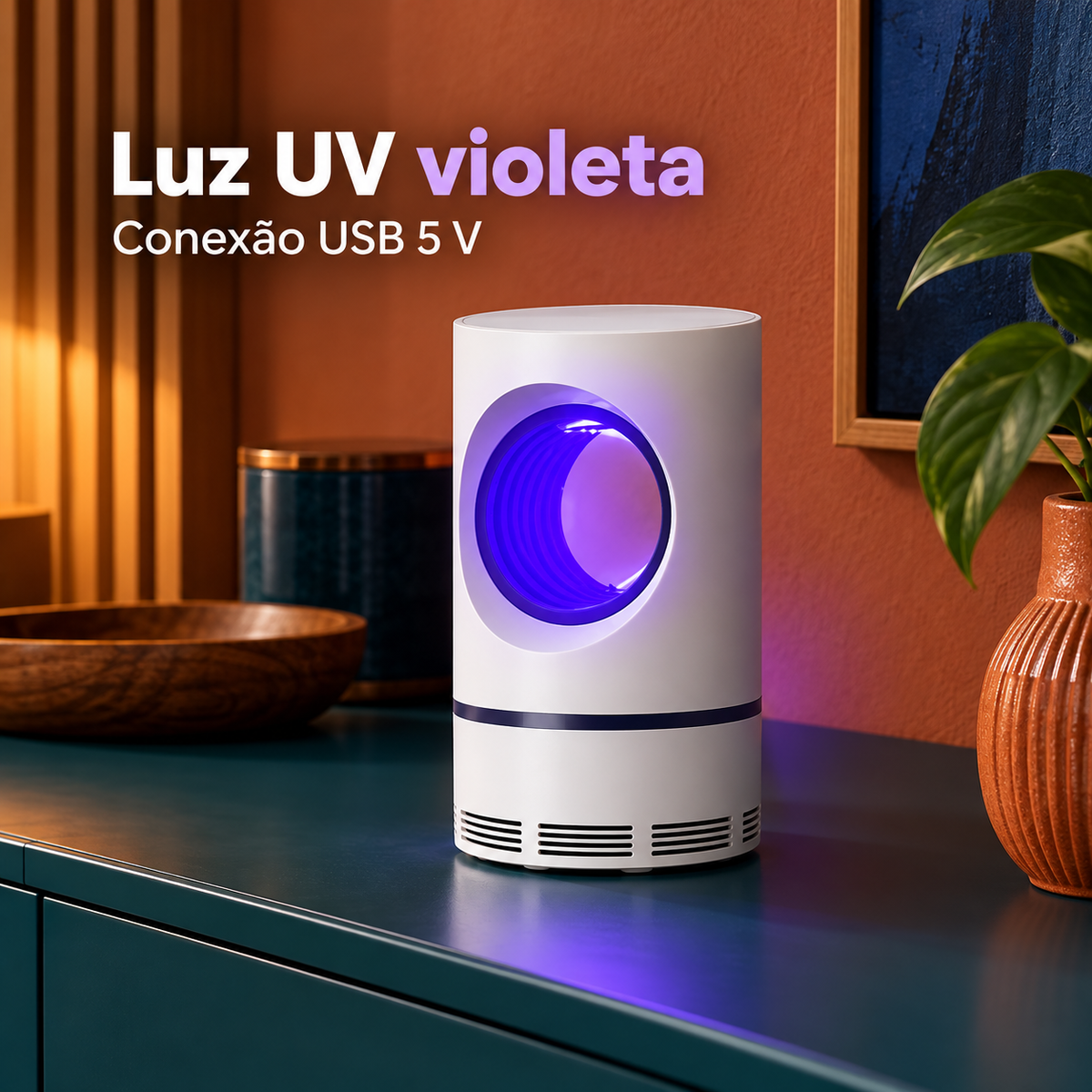 Luz UV violeta e conexão USB 5 V