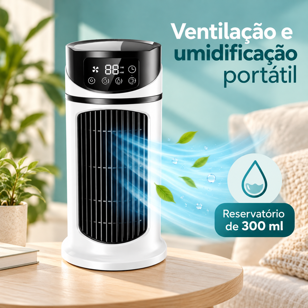 Mini climatizador portátil com reservatório de 300 ml