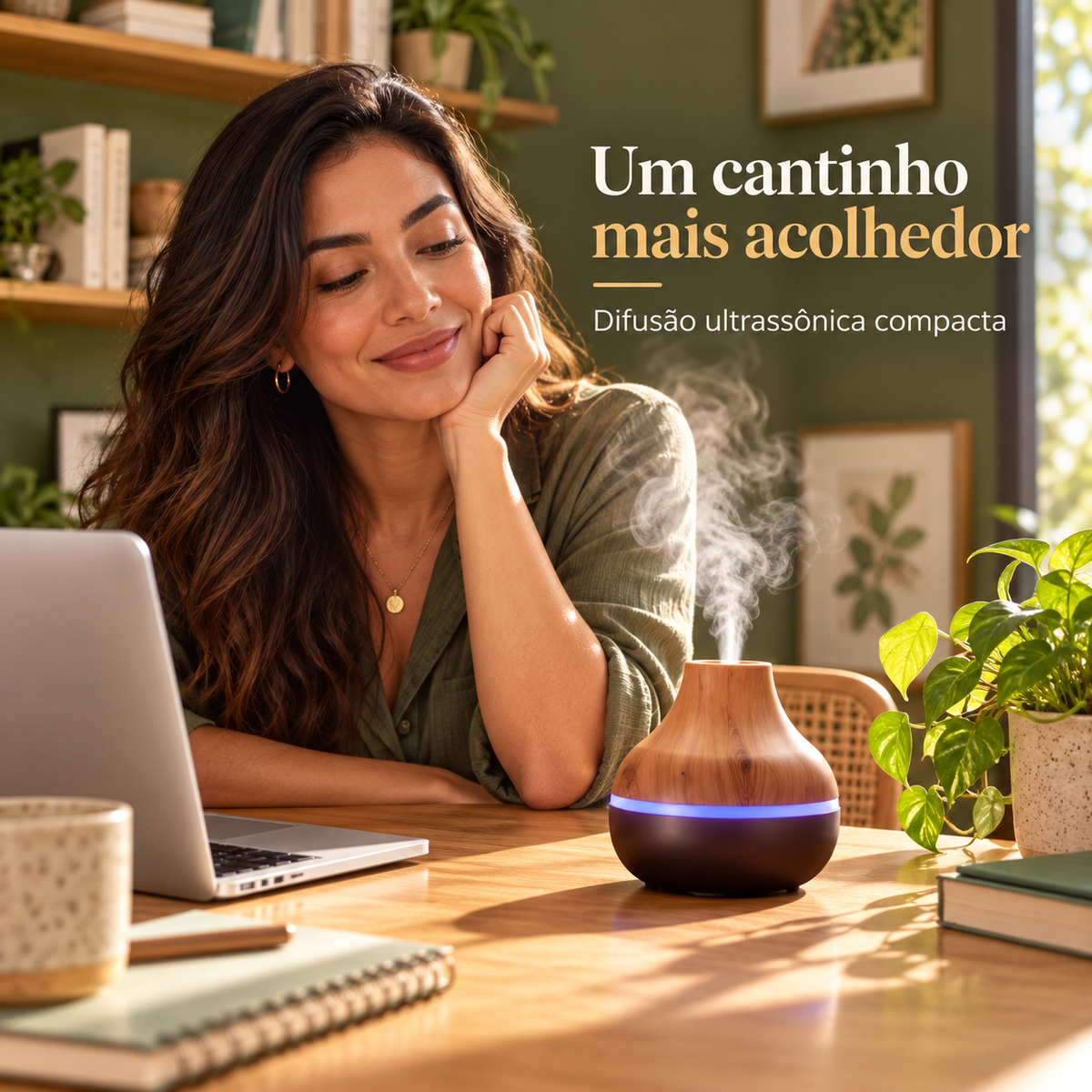 Difusor USB em um ambiente de trabalho acolhedor