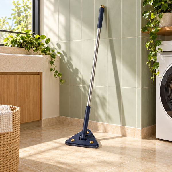 Mop giratório triangular em lavanderia contemporânea