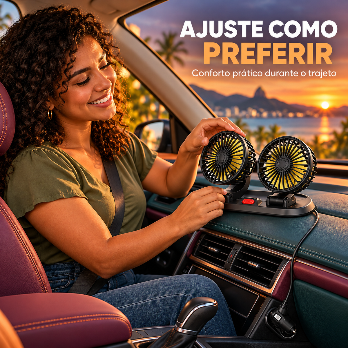 Ventilador duplo em viagem, ajuste como preferir