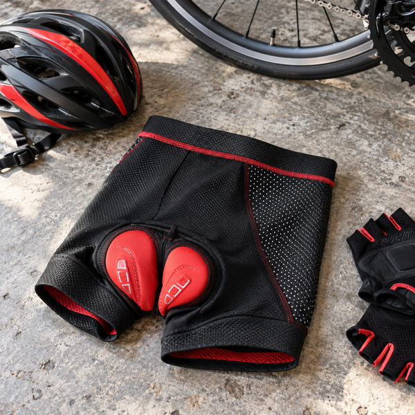 Bermuda ciclismo preta com forro 5D vermelho