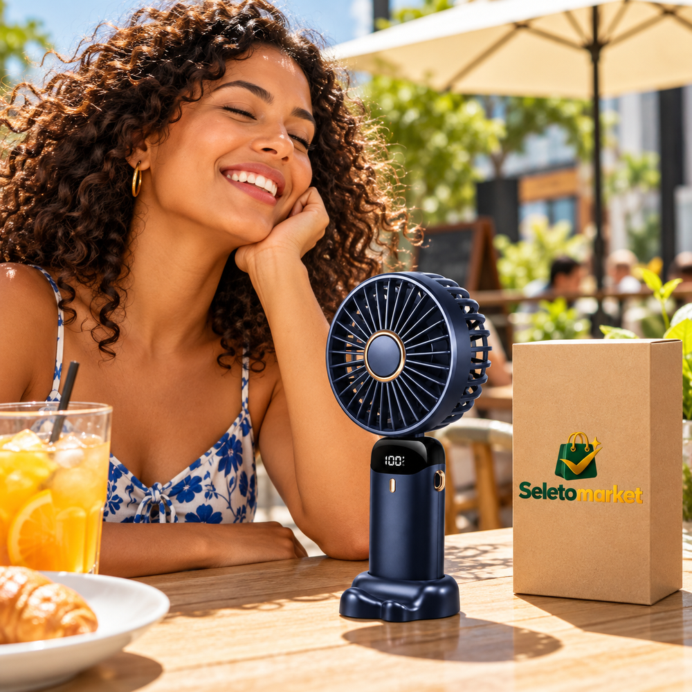 Mini Ventilador Portátil Dobrável Recarregável com 5 Velocidades