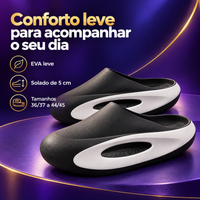 Mule preto com branco em EVA: solado de 5 cm e tamanhos 36-37 a 44-45