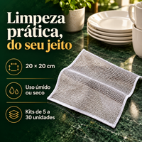 Pano esponja de malha: 20 x 20 cm, uso úmido ou seco e kits de 5 a 30 unidades