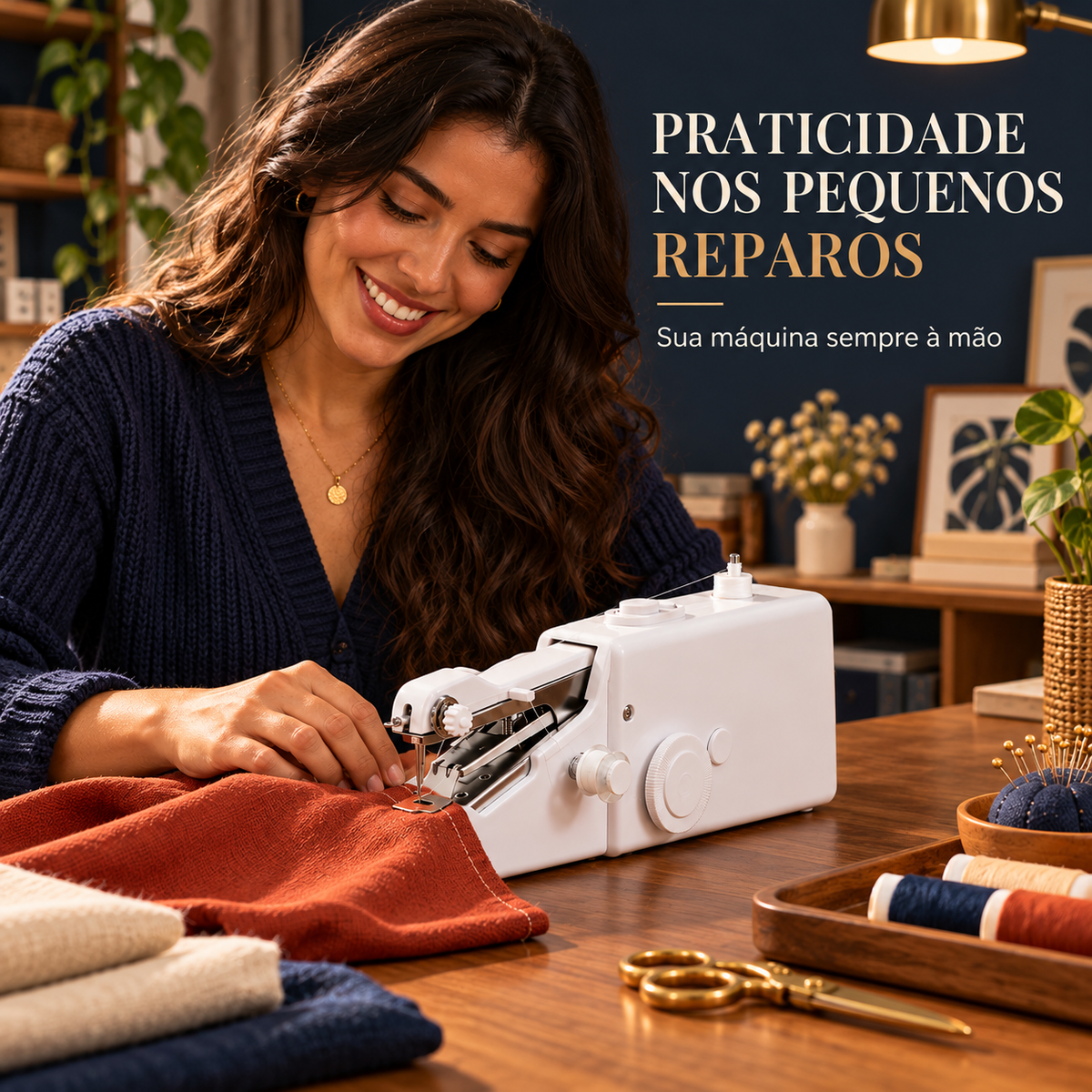 Máquina portátil de costura com destaque para pequenos reparos