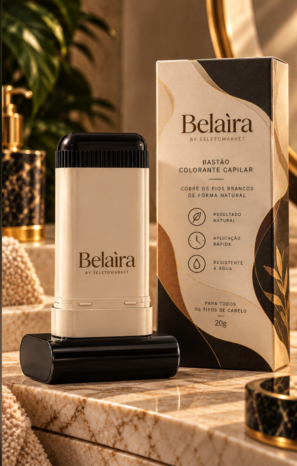 Bastão capilar Belaira e embalagem Seletomarket, mockup original