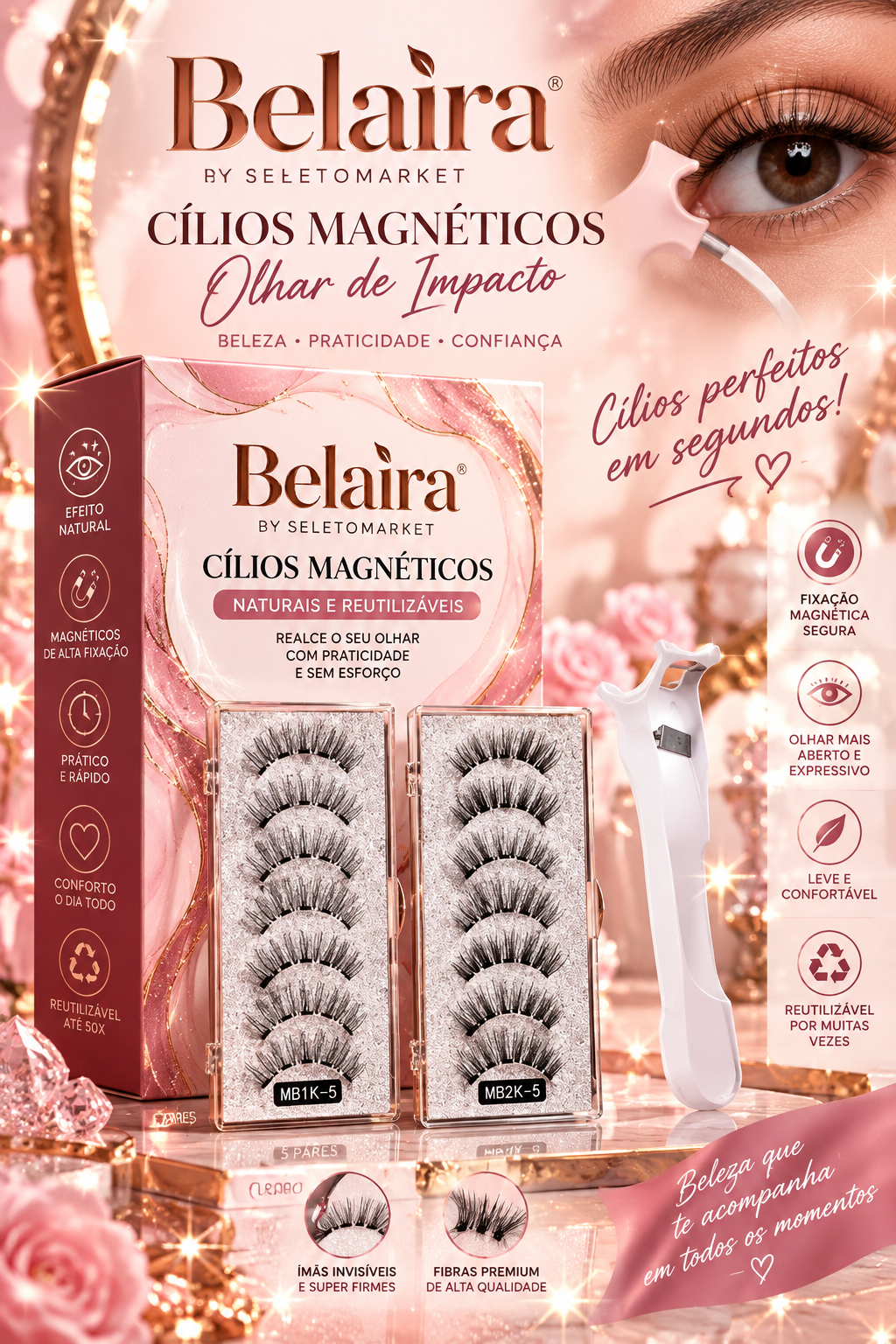 Kit Belaira de cílios magnéticos com aplicador