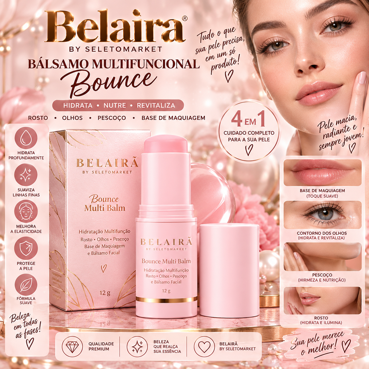Mockup original do Bálsamo Facial Multifuncional Belaira Bounce de 12 g