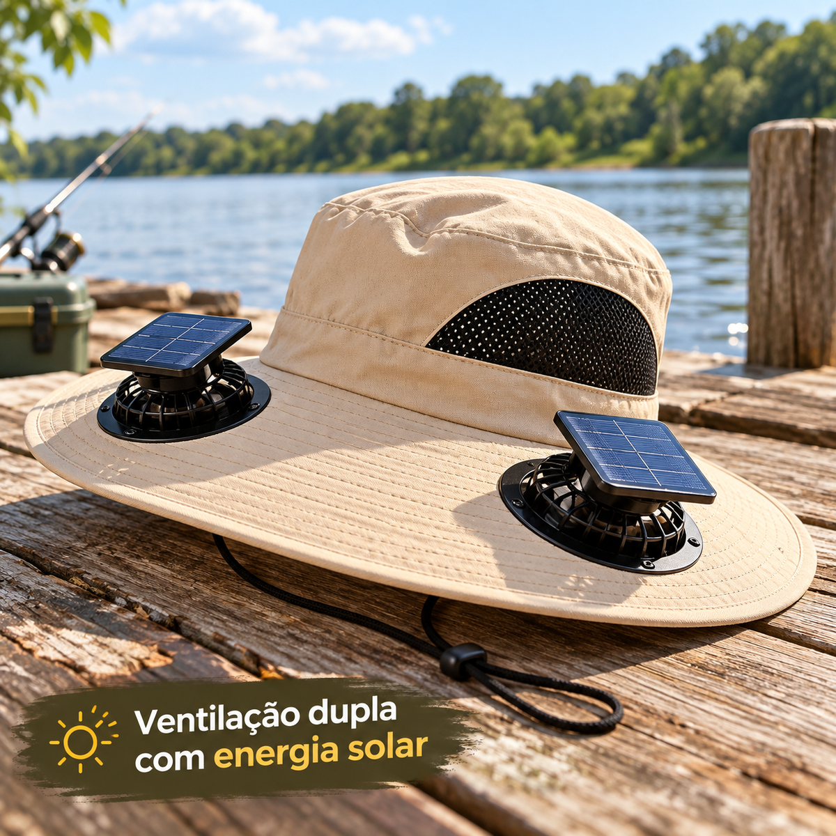 Chapéu solar em ambiente externo com ventilação dupla