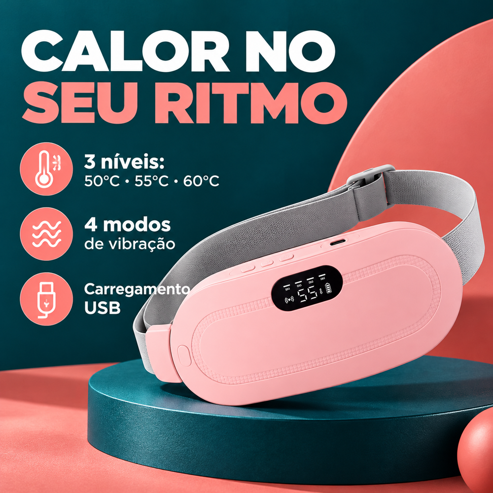Cinta Térmica Recarregável para Cólica Menstrual, 3 Níveis de Temperatura e 4 Modos de Vibração