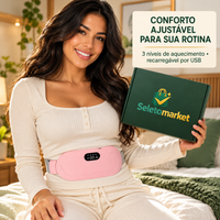 Mulher usando cinta térmica rosa com embalagem SeletoMarket