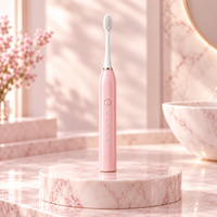 Escova de dentes elétrica rosa com cerdas brancas