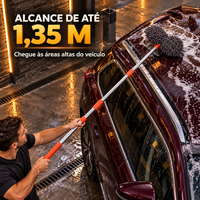 Alcance telescópico para lavar áreas altas do veículo
