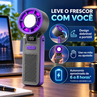 Mini ventilador dobrável de mão ou mesa com autonomia aproximada de 6 a 8 horas