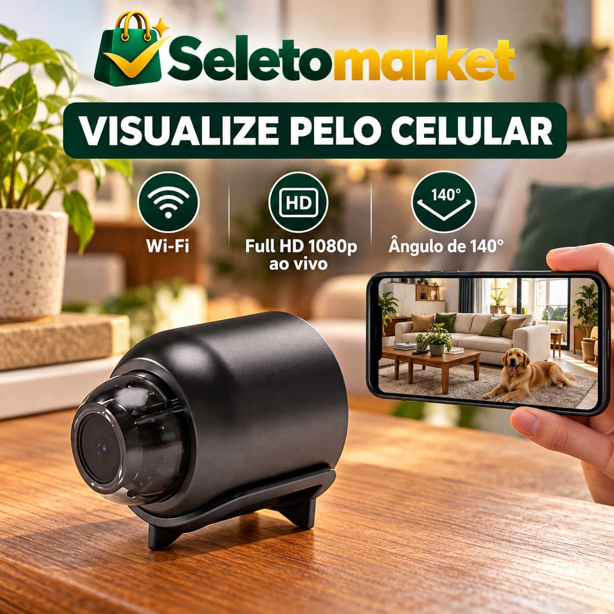 Visualização Wi-Fi Full HD 1080p e ângulo de 140 graus