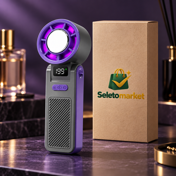 Mini ventilador Kryolux cinza e violeta com caixa SeletoMarket