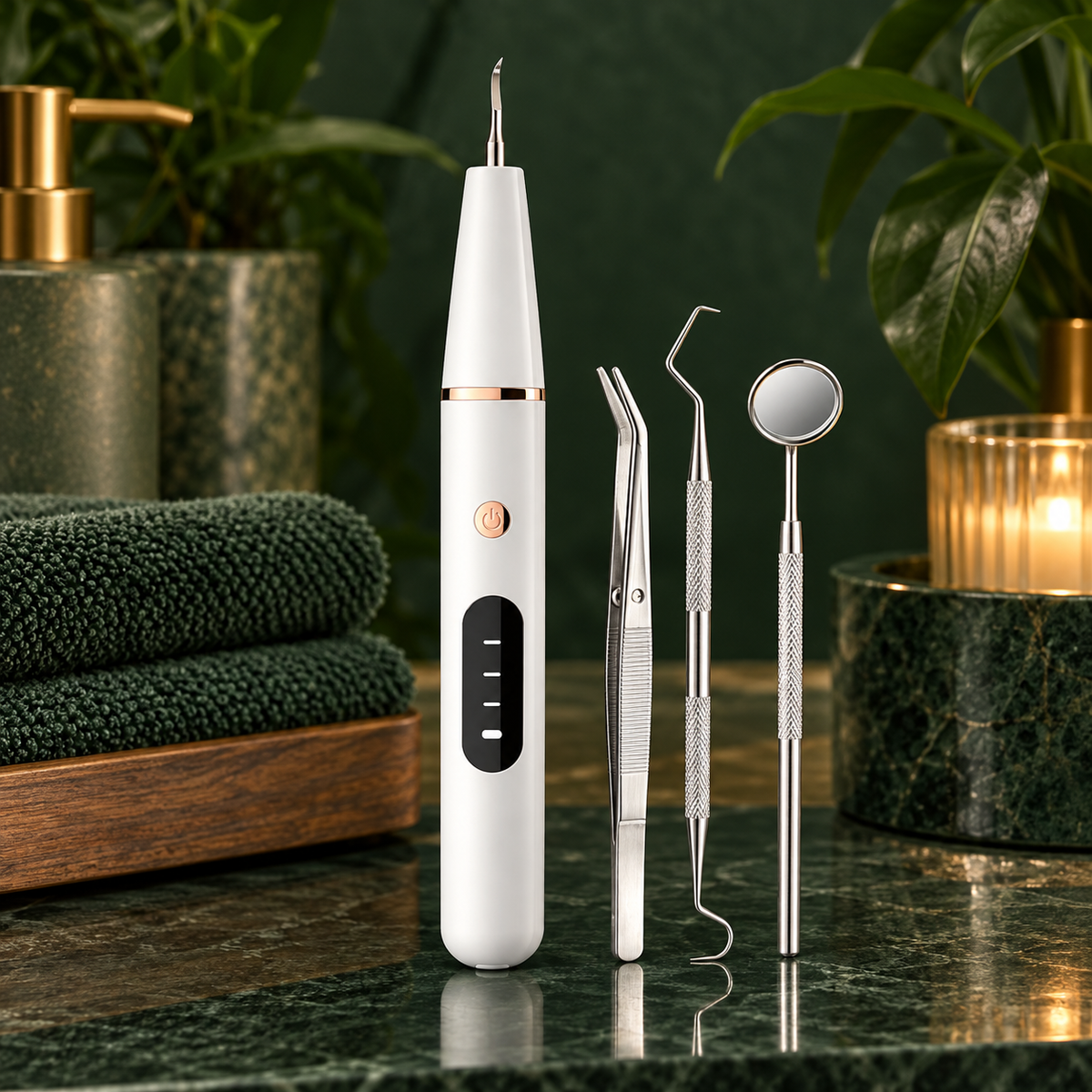 Kit de limpeza bucal com aparelho e instrumentos metálicos adicionais