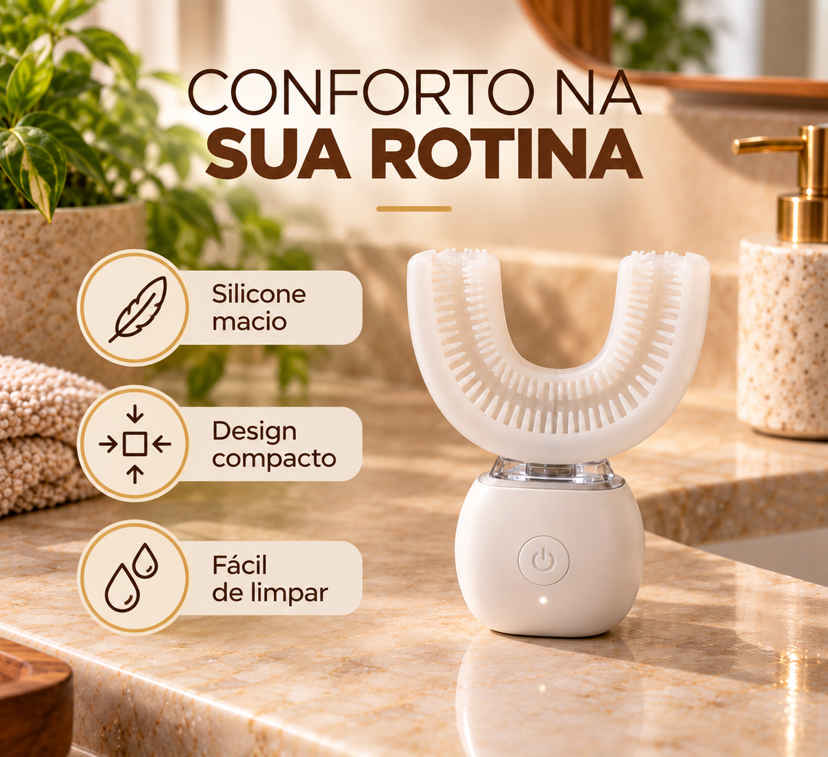 Silicone macio, design compacto e fácil limpeza