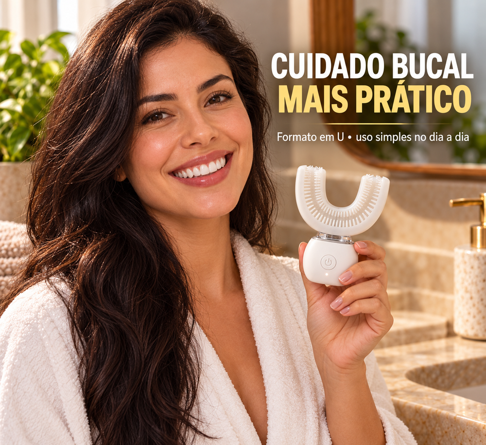 Escova de Dentes Elétrica em U com Ponteira de Silicone