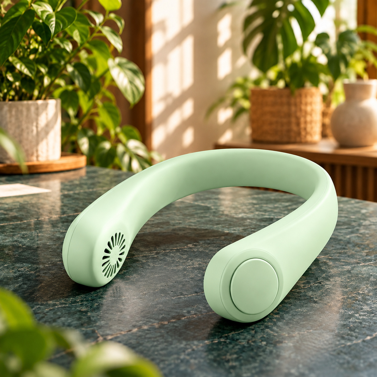 Ventilador de pescoço na cor verde-claro