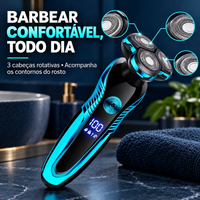 Barbeador com três cabeças rotativas e display digital, com benefícios em português