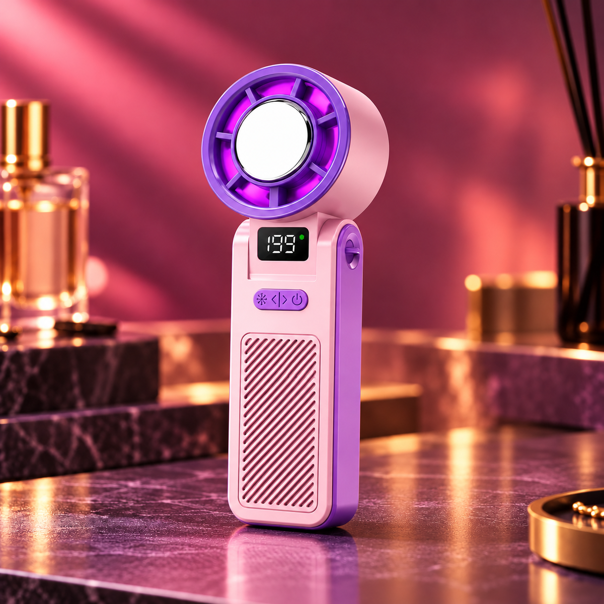 Mini ventilador portátil Kryolux rosa e violeta