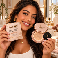 Mulher brasileira segurando a base cushion Belaira Bege Natural