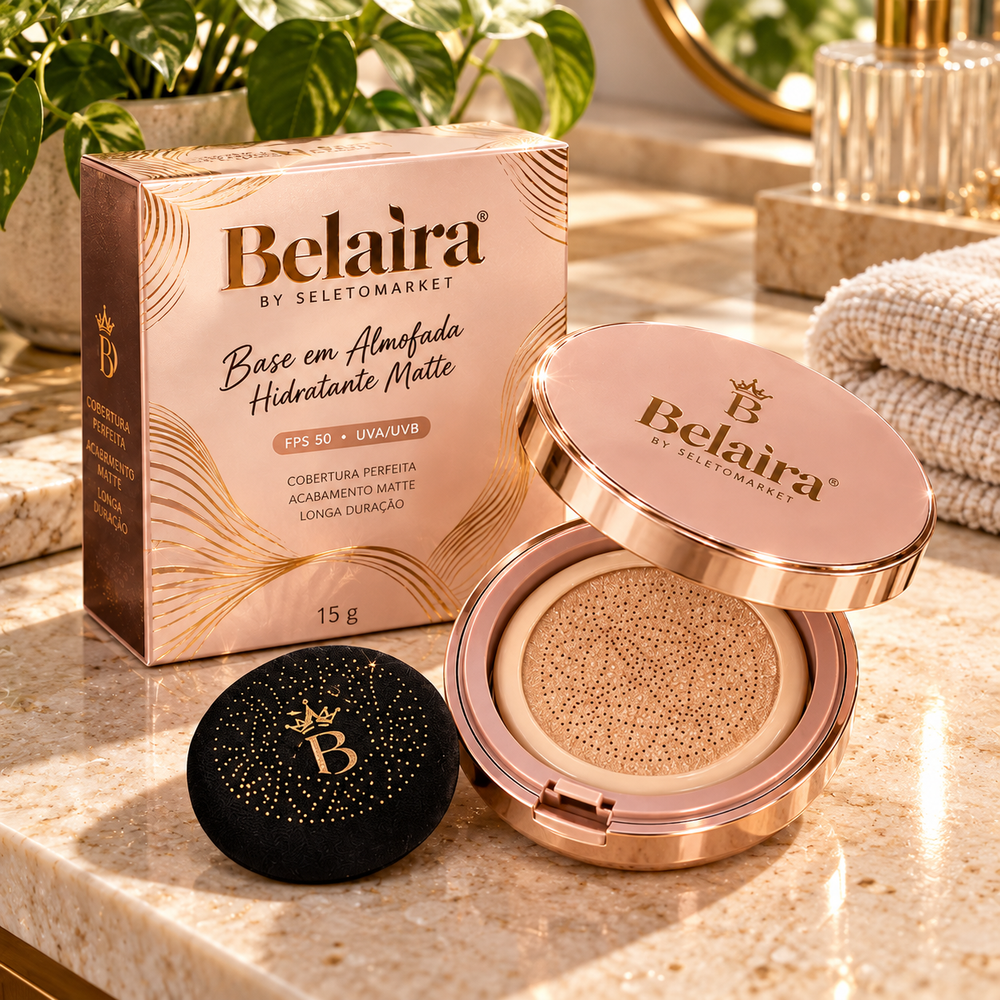 Base cushion Belaira aberta, puff e caixa sobre uma bancada de pedra