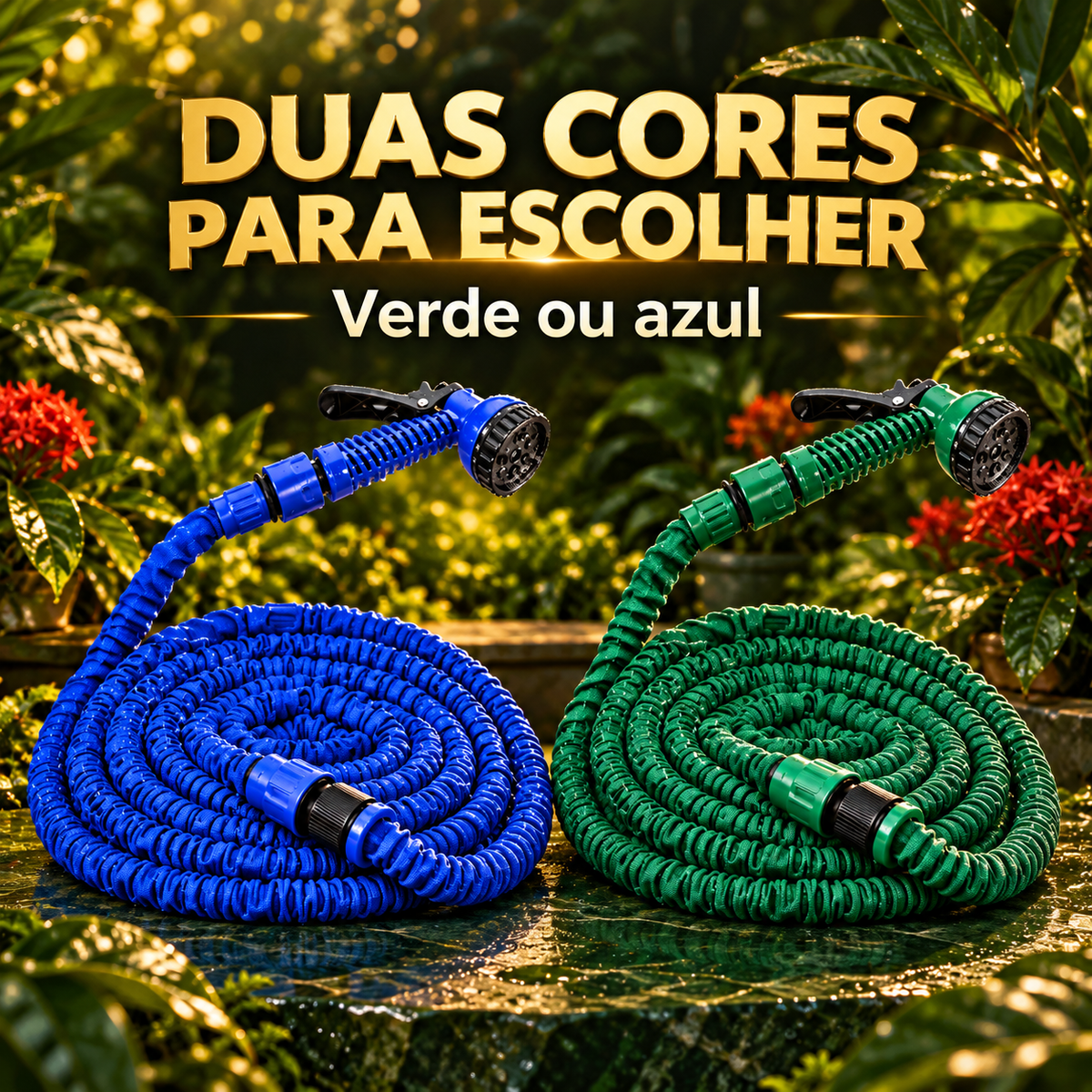 Mangueira expansível disponível nas cores azul e verde