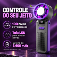 Ventilador portátil Kryolux com 100 velocidades e bateria de 3600 mAh