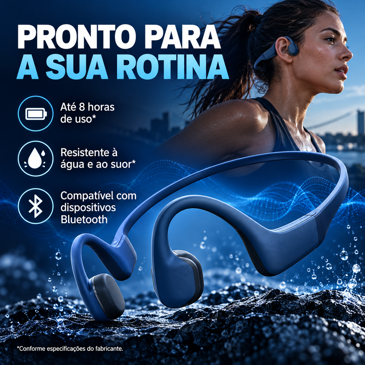 Autonomia e resistência à água e ao suor conforme fabricante