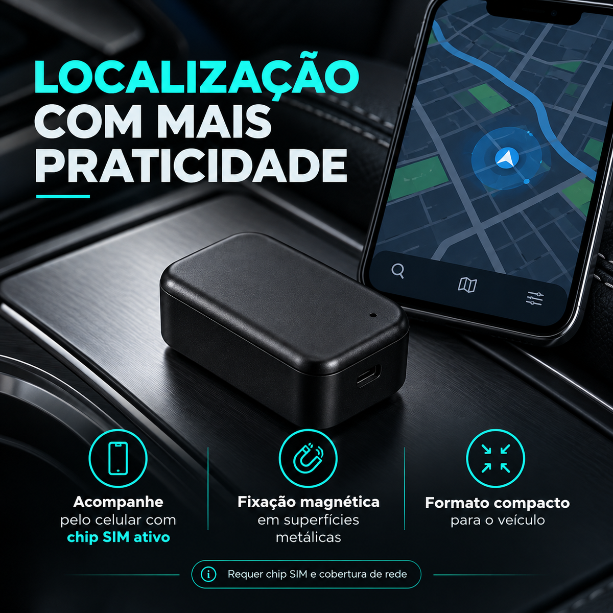 Localizador GPS magnético com SIM ativo e acompanhamento pelo celular