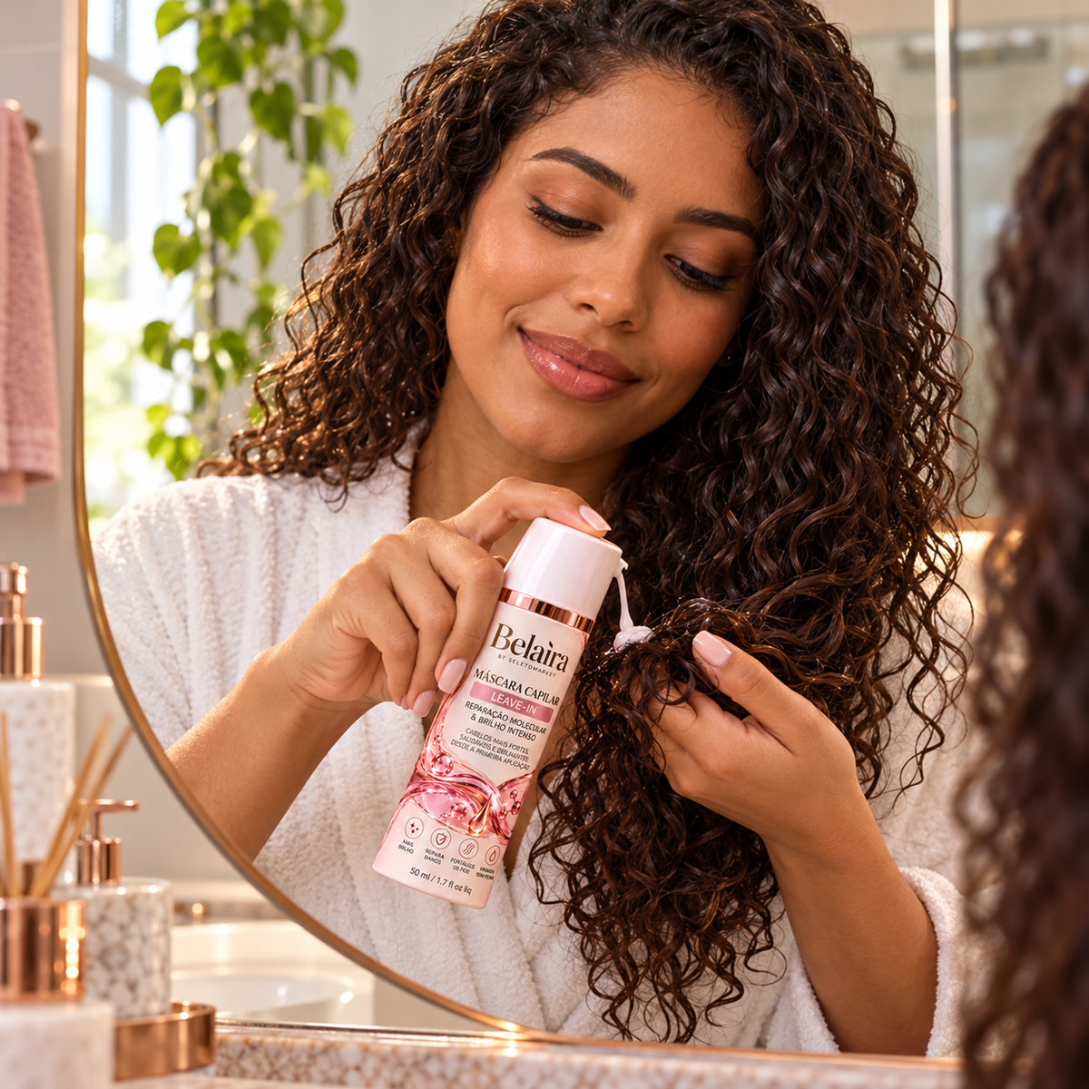 Aplicação do leave-in Belaira em cabelos cacheados